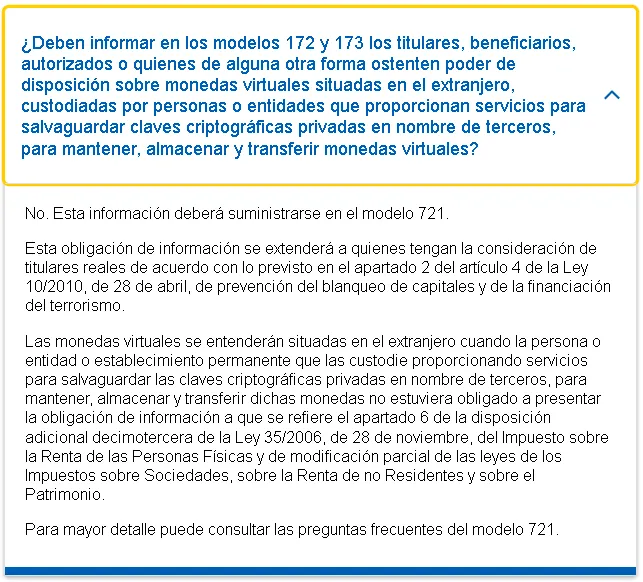 tengo que declarar criptomonedas si no he vendido Aclaración sobre el modelo 721. Fuente: Agencia Tributaria