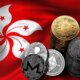 Criptomonedas sobre la bandera de Hong Kong