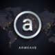 Arweave (AR) cryptocurrency logo against a global background