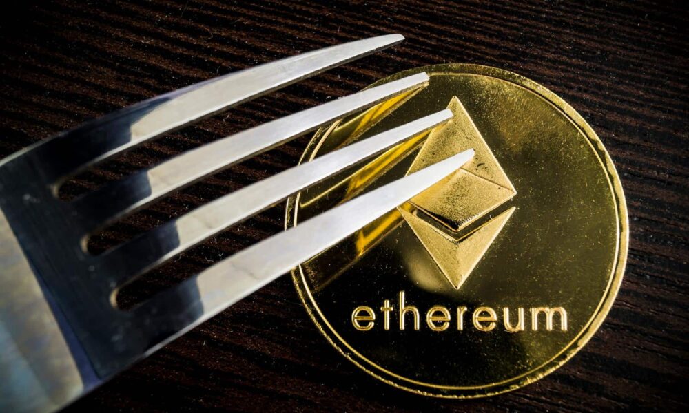 Etherium-ETH-coins-next-to-fork