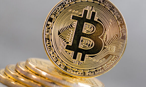 An image of golden bitcoins