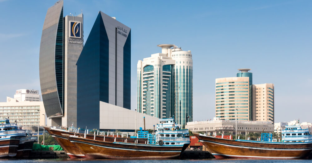 Image of Dubai waterfront with large buildings